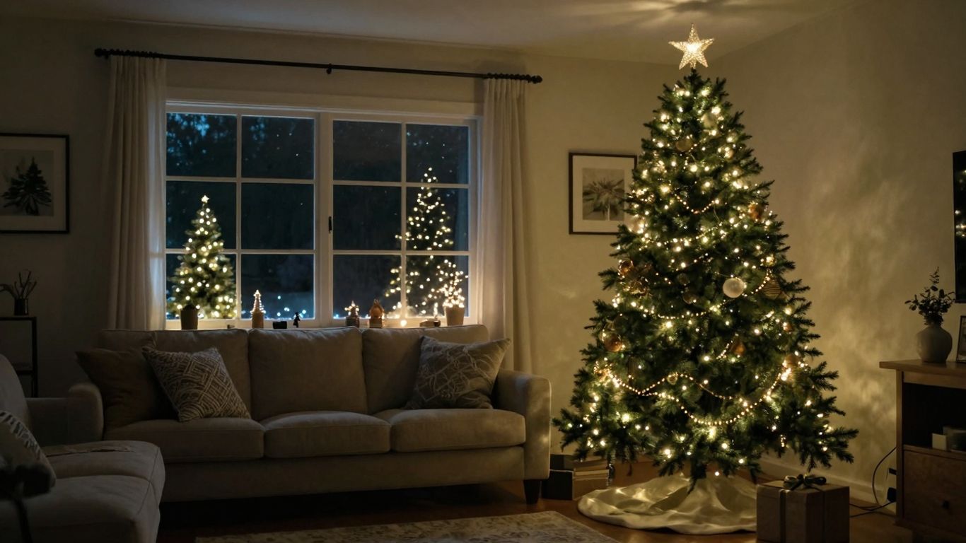 Eco-friendly Christmas lights glowing warmly in a home.