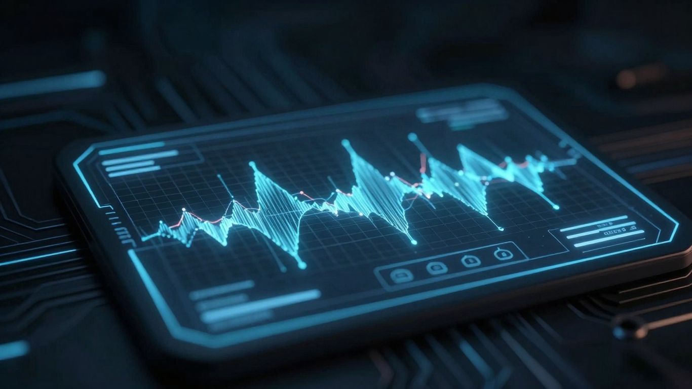 Futuristic AI beat tool interface with glowing digital patterns.