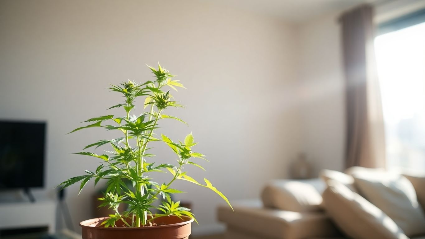 Can I Smoke or Grow Weed in My Apartment in Ontario? 1 Cannabis plant growing indoors in an apartment.