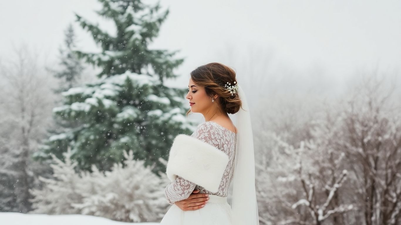 Couple eloping in a snowy, romantic winter wonderland.
