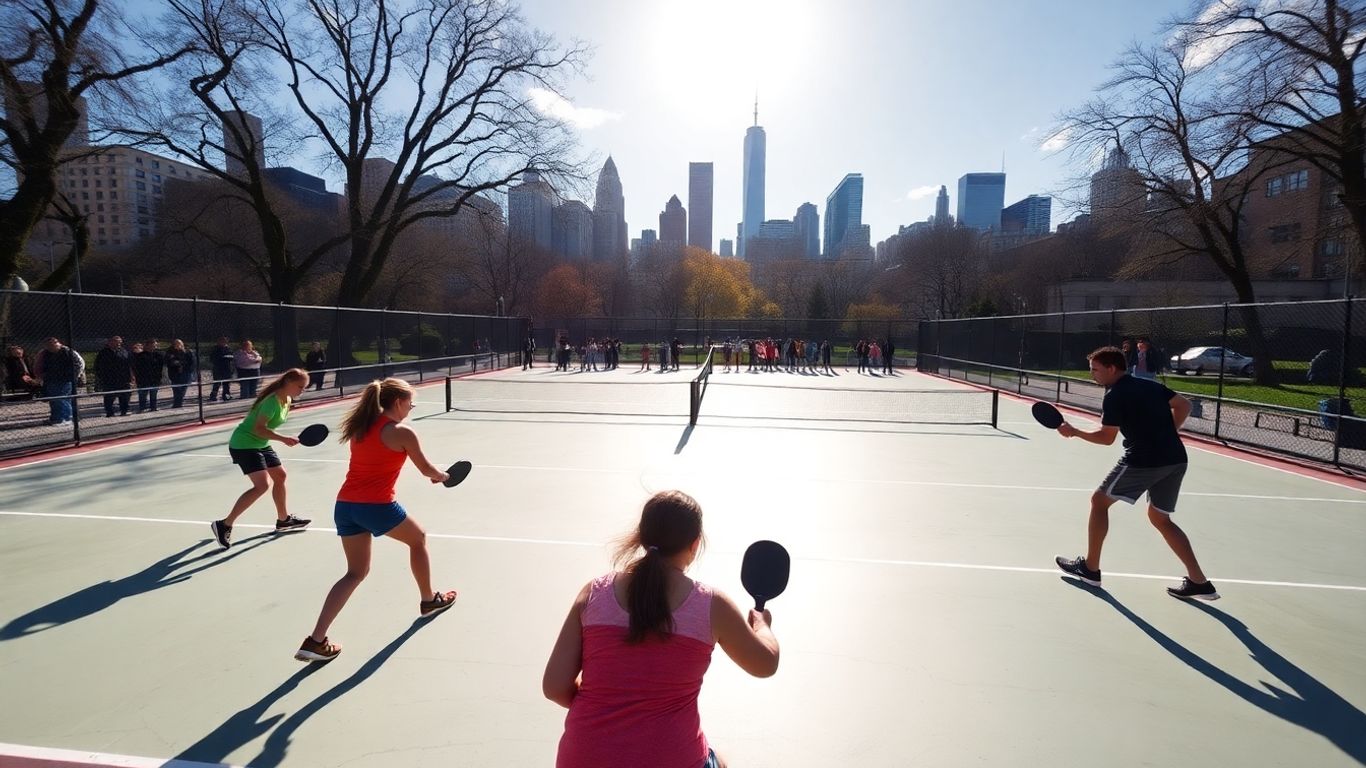 Pickleball players enjoying a game at Wollman Rink, Central Park.