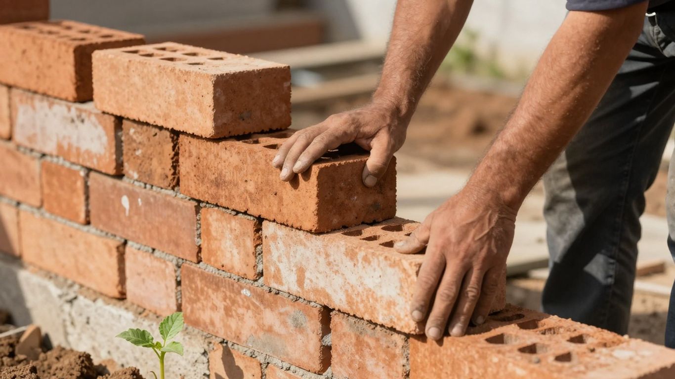 Contractor building a wall, local growth concept.