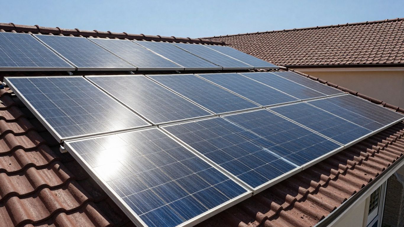 Panneaux solaires sur un toit ensoleillé.