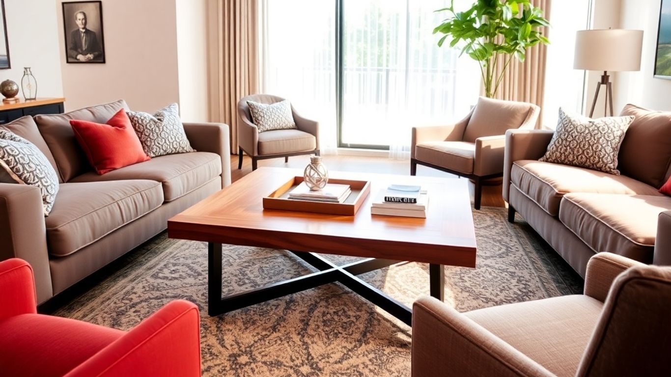 Square coffee table in a modern living room.