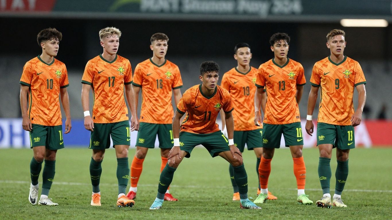 Australia U17 football team players in action.