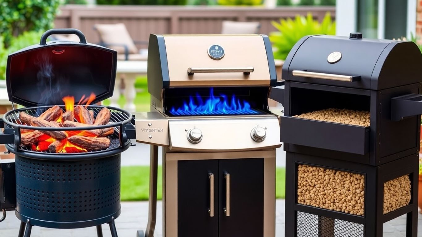 Three types of grills: charcoal, gas, and pellet.