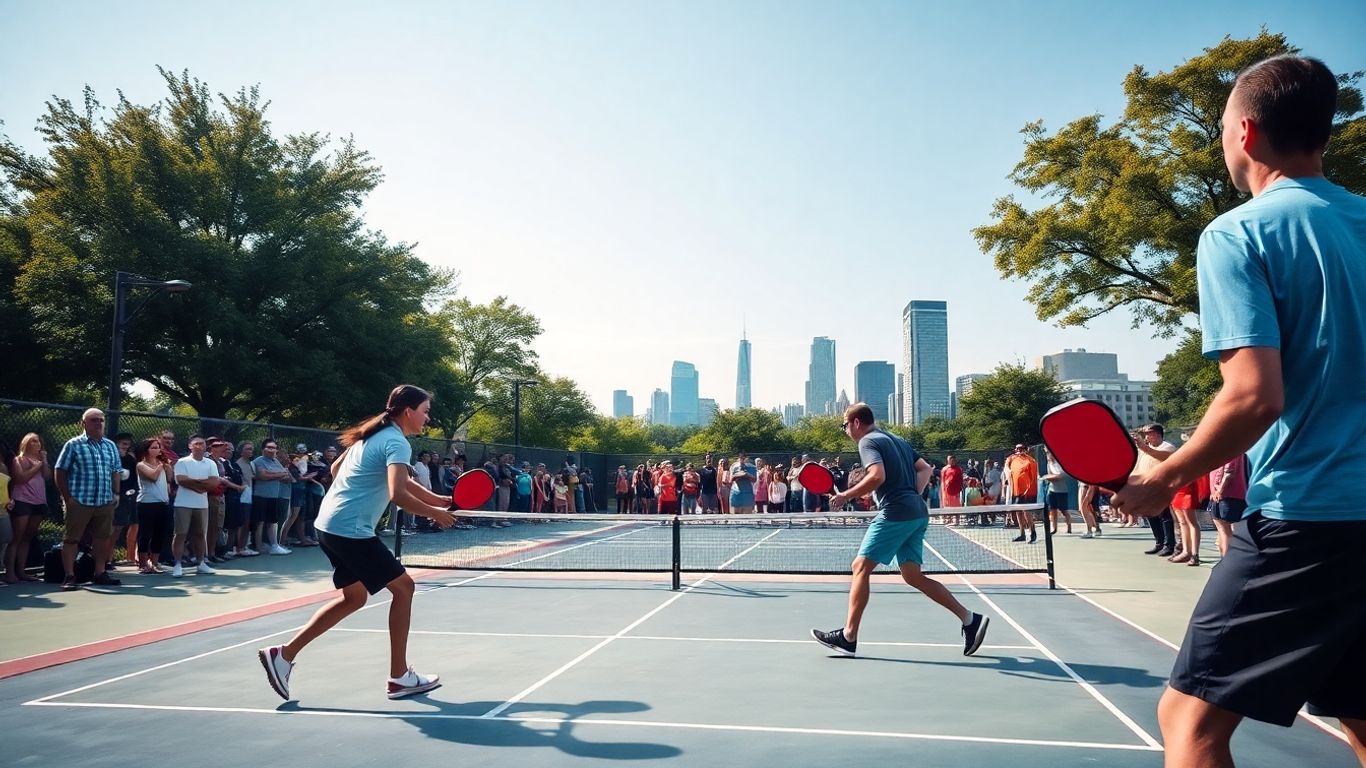 Houston pickleball tournament players mid-game outdoors