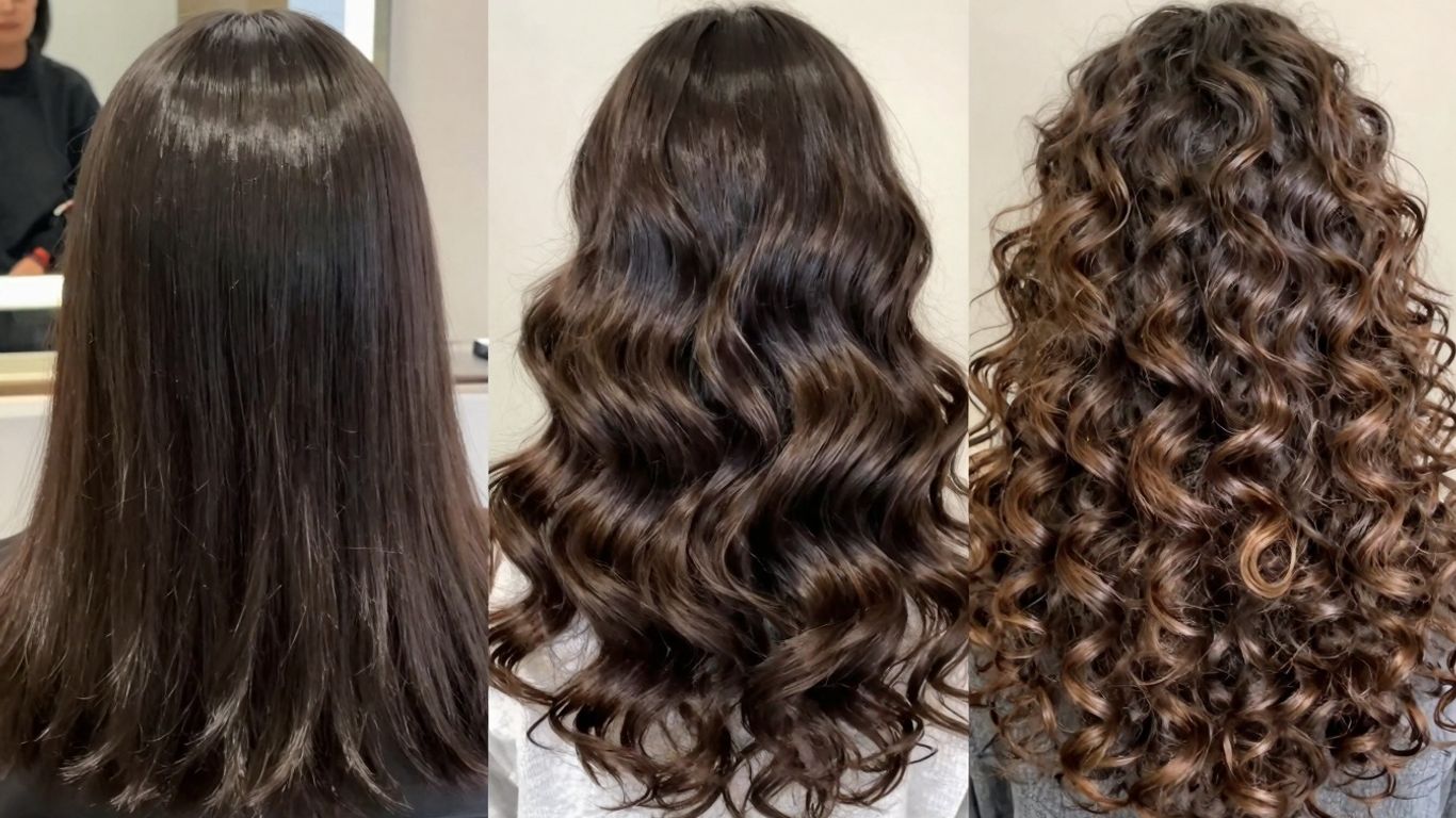 Woman with curly, wavy, and straight hair.