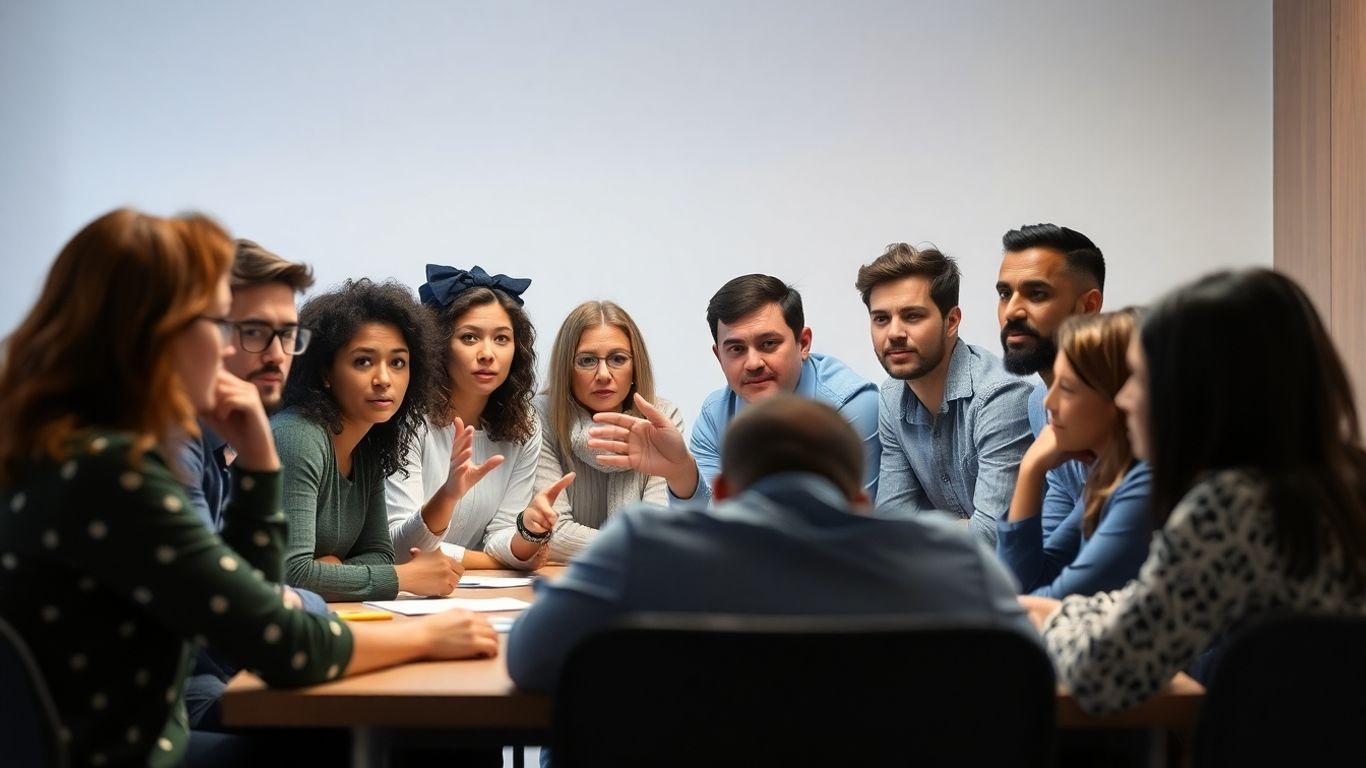 Echipă discutând probleme dificile, căutând soluții împreună.