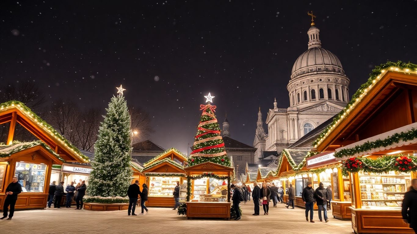 Târg de Crăciun la Budapesta, seară festivă, lumini, zăpadă