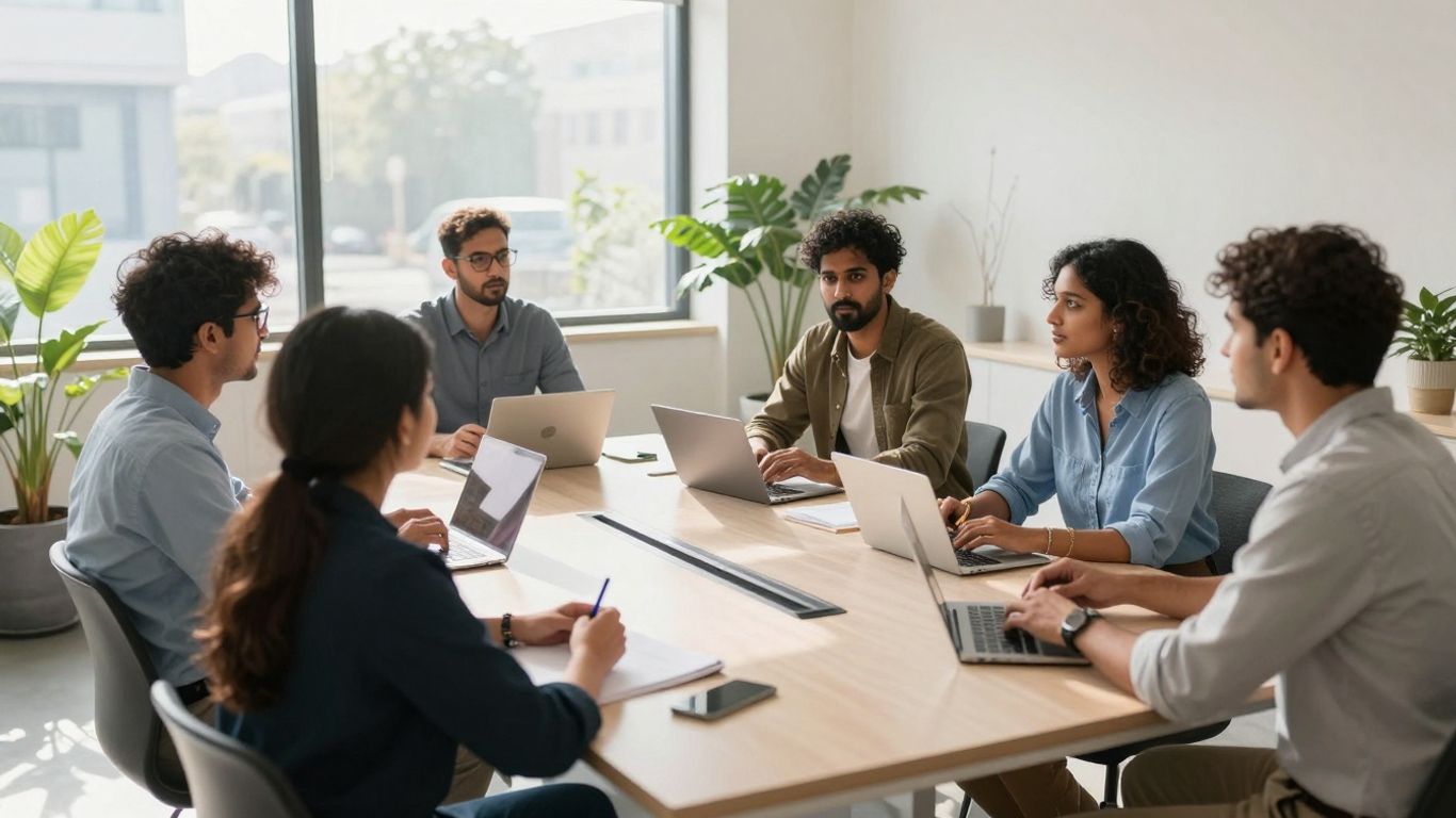 Moderne Büroumgebung mit kollaborierenden Mitarbeitern