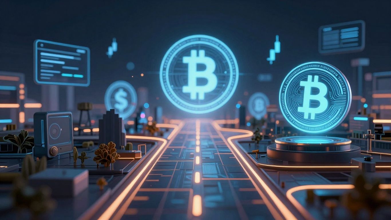 Digital assets and futuristic landscape