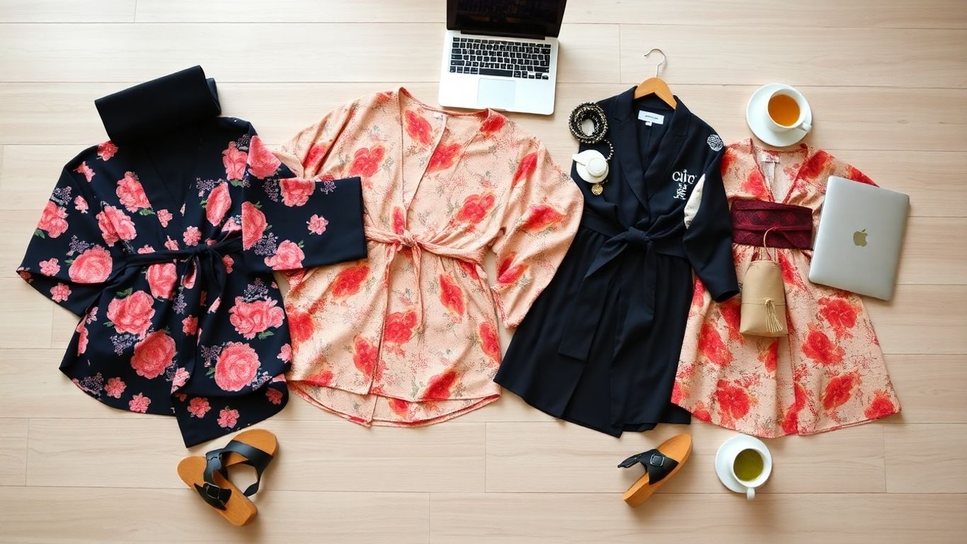 Modern Japanese streetwear arranged for online shopping vibe