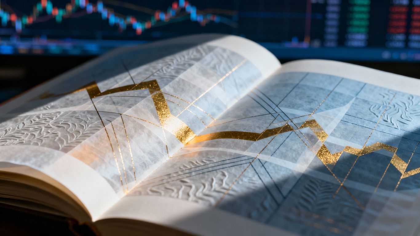 Book with abstract financial market patterns