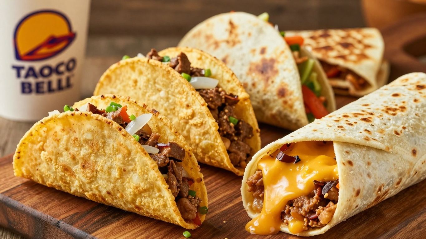 Taco Bell menu items with prices.