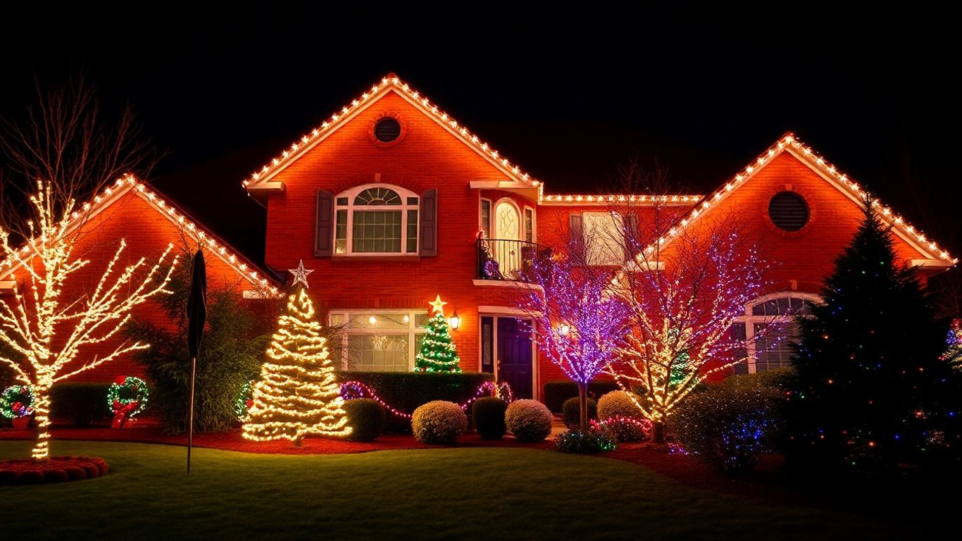 Cottleville house decorated with bright Christmas lights.