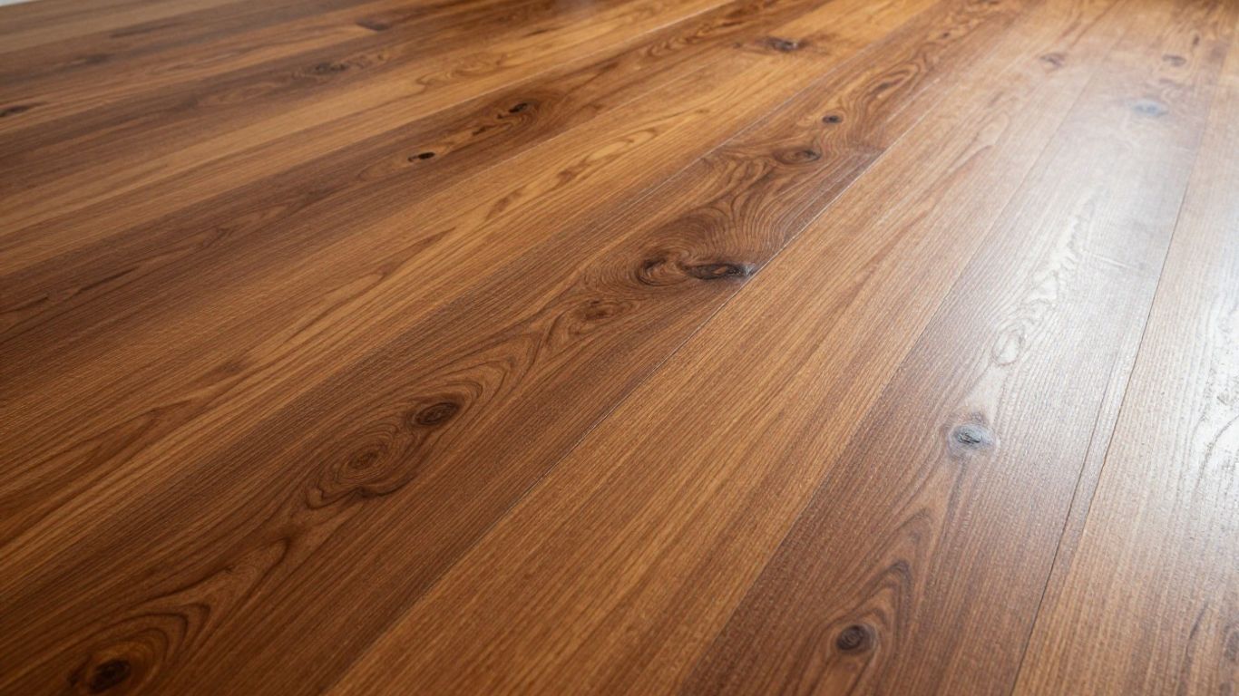 Refinished hardwood floor with rich grain and polished sheen.