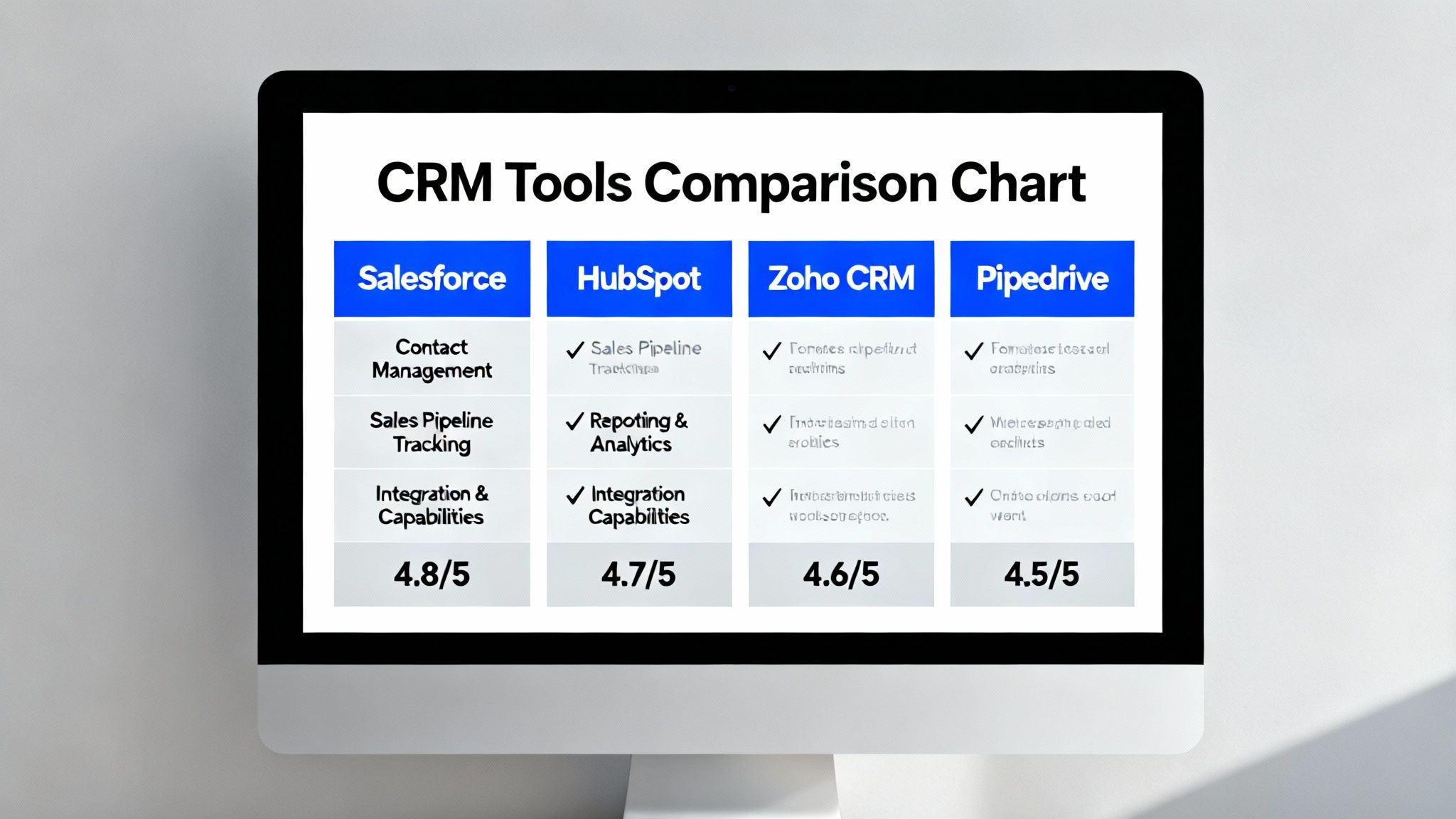 comparison chart of CRM tools on screen