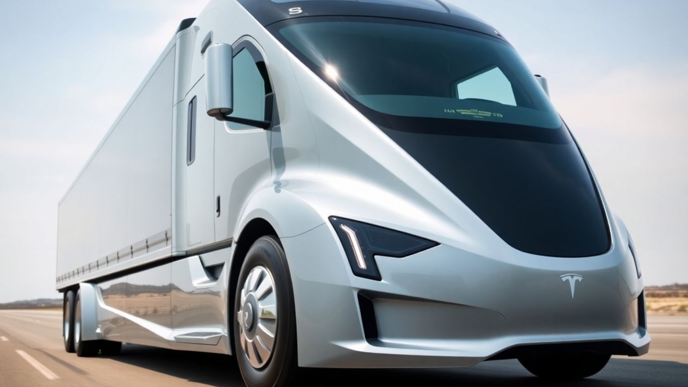 Tesla Semi truck driving on a road.