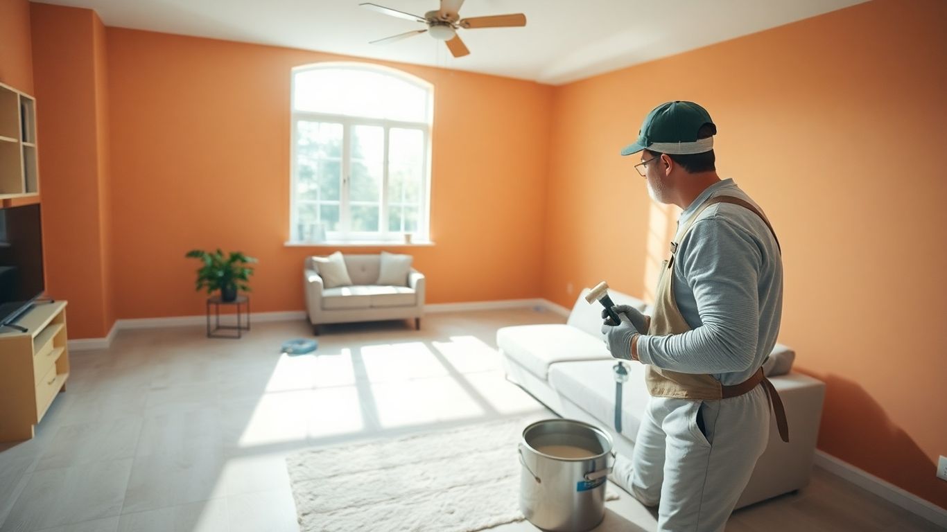 Professional painter transforming a room with fresh wall paint.