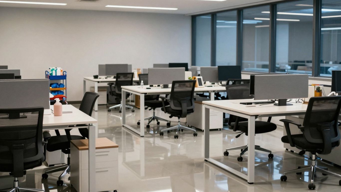 Čisté kancelárske priestory po večernom upratovaní.