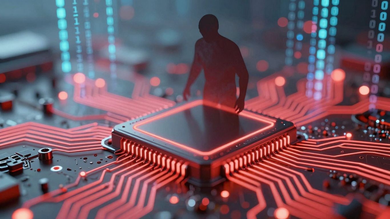 Malicious code infecting a computer circuit board.