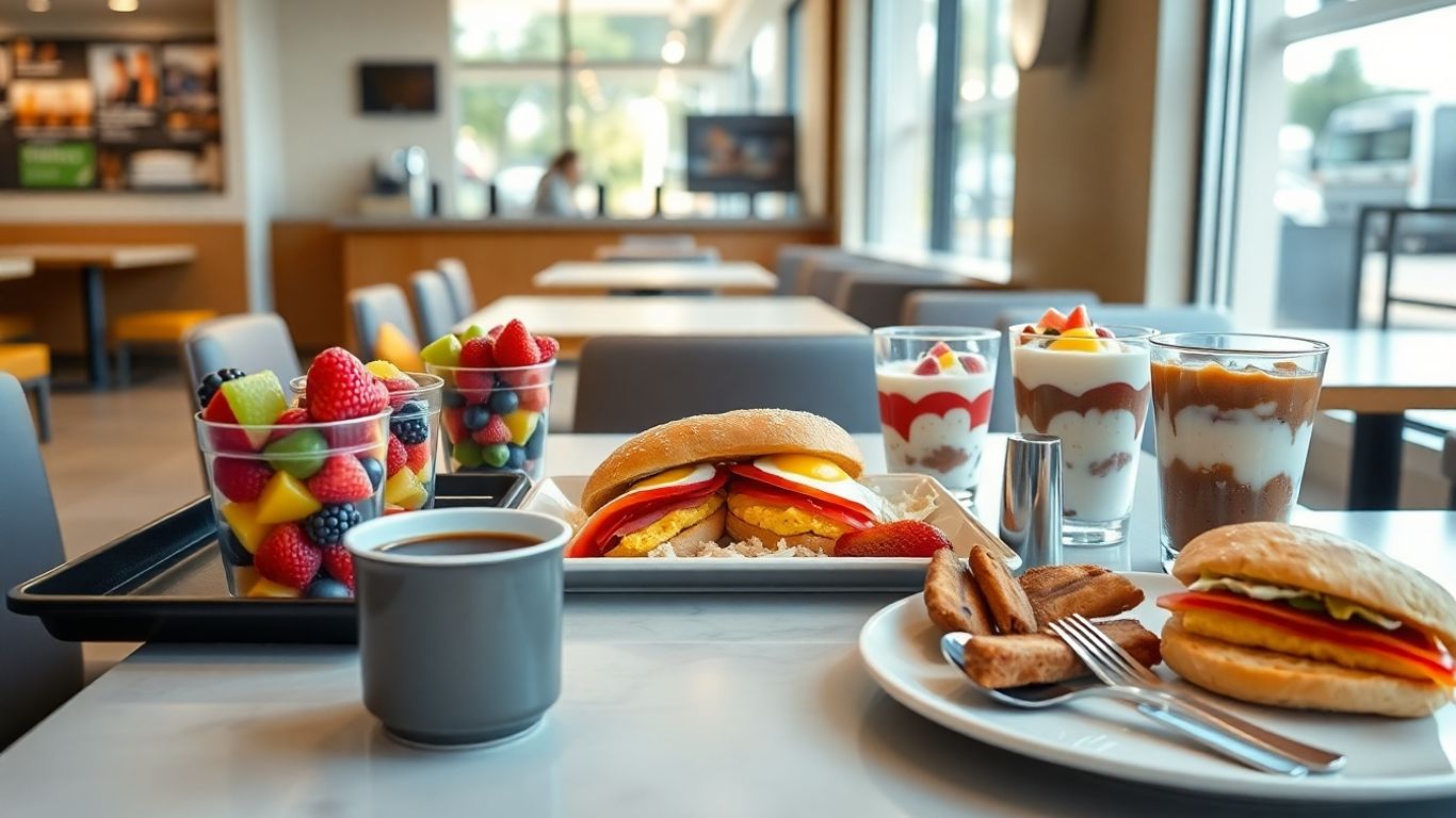 Healthy fast food breakfast options on a modern table