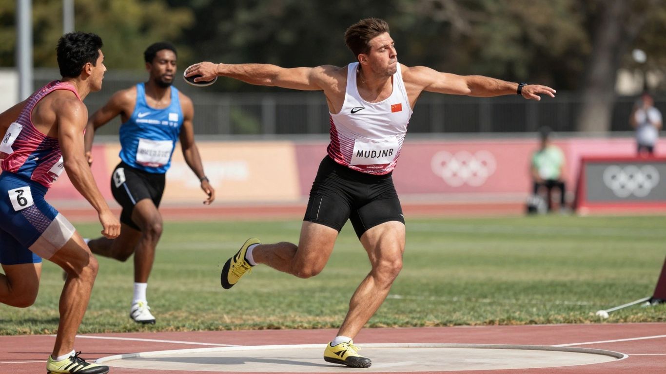 Atleți în mișcare pe un stadion antic.