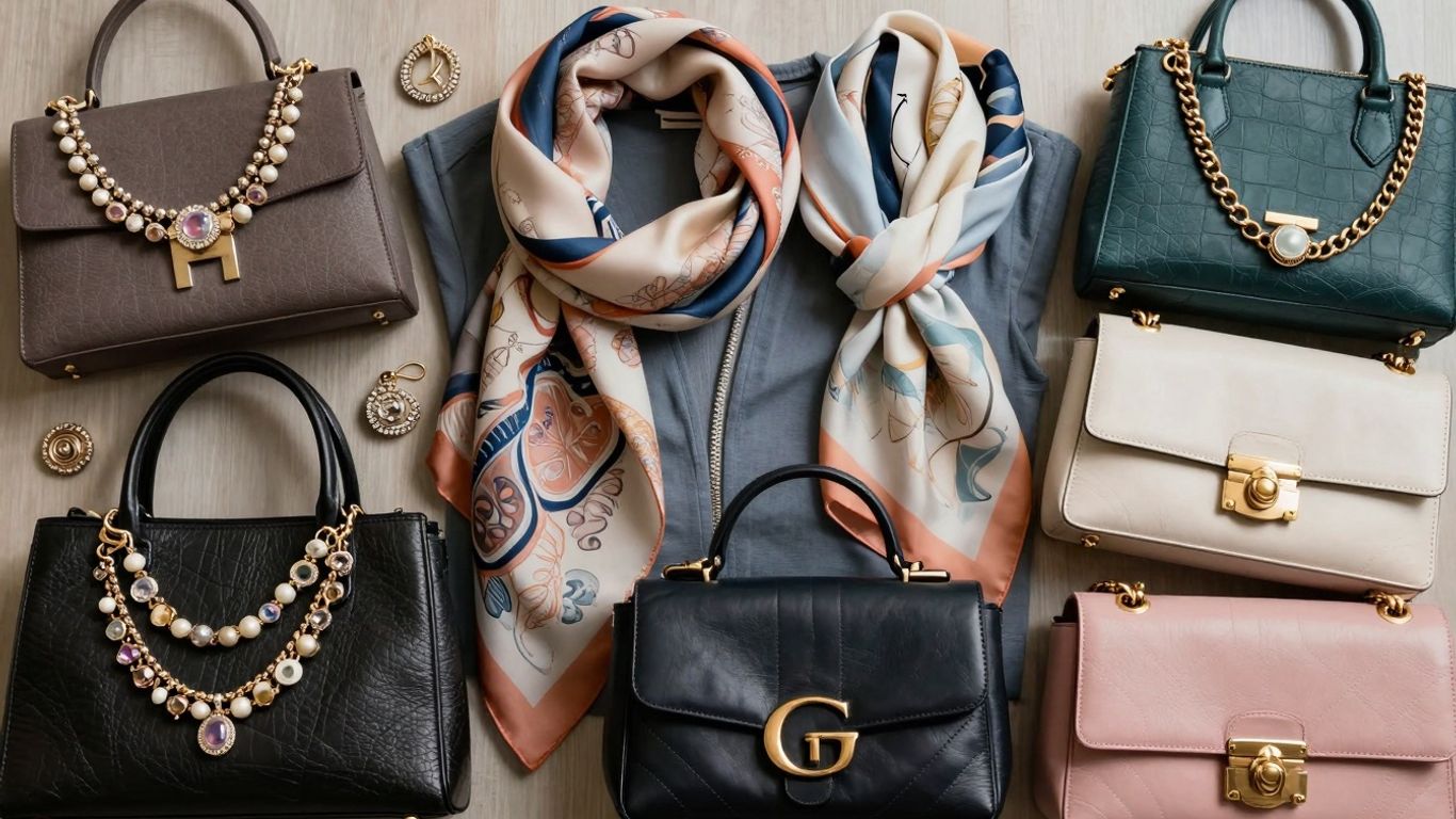 Kombinleri tamamlayan şık aksesuarların fotoğrafı.