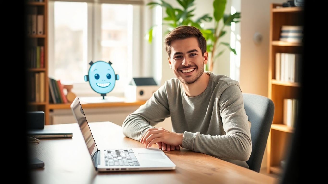 Person chatting with a friendly AI on laptop