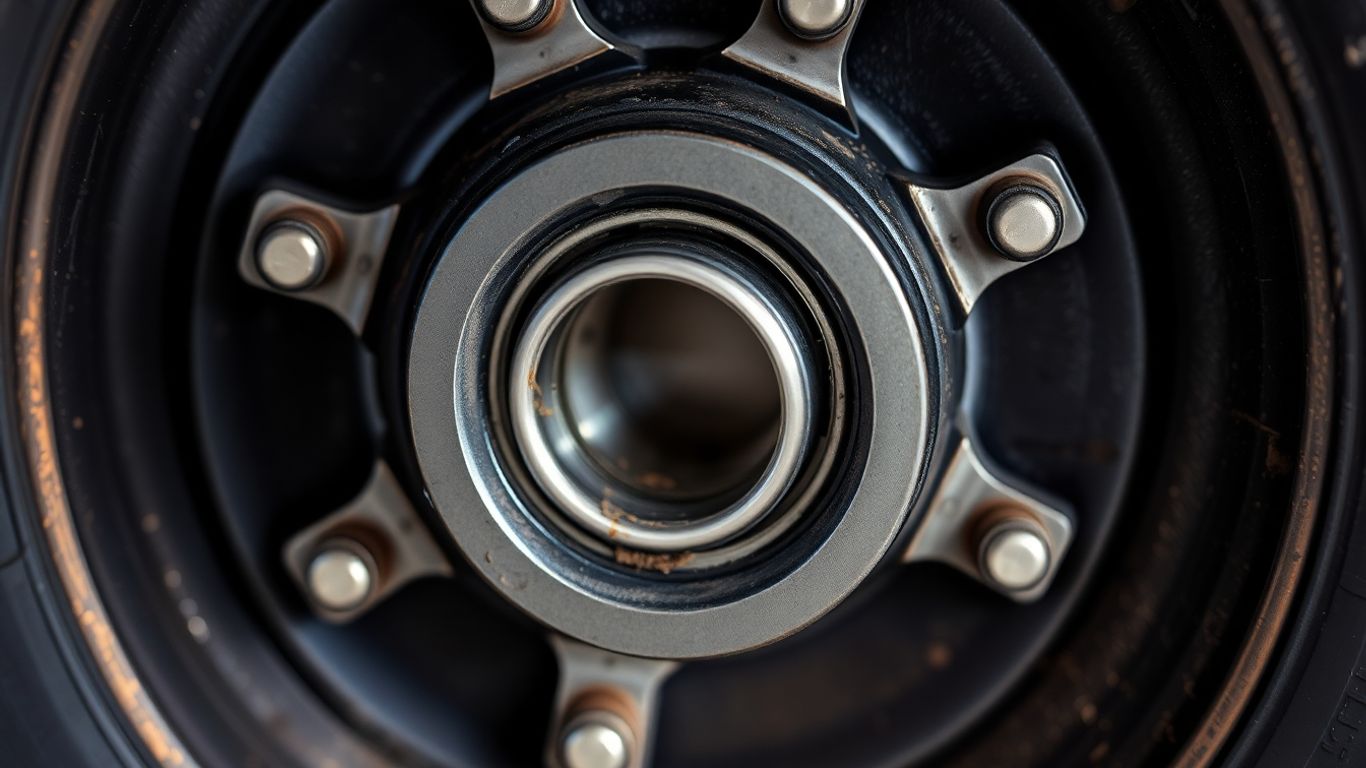 Wheel hub assembly with bearings and seals.