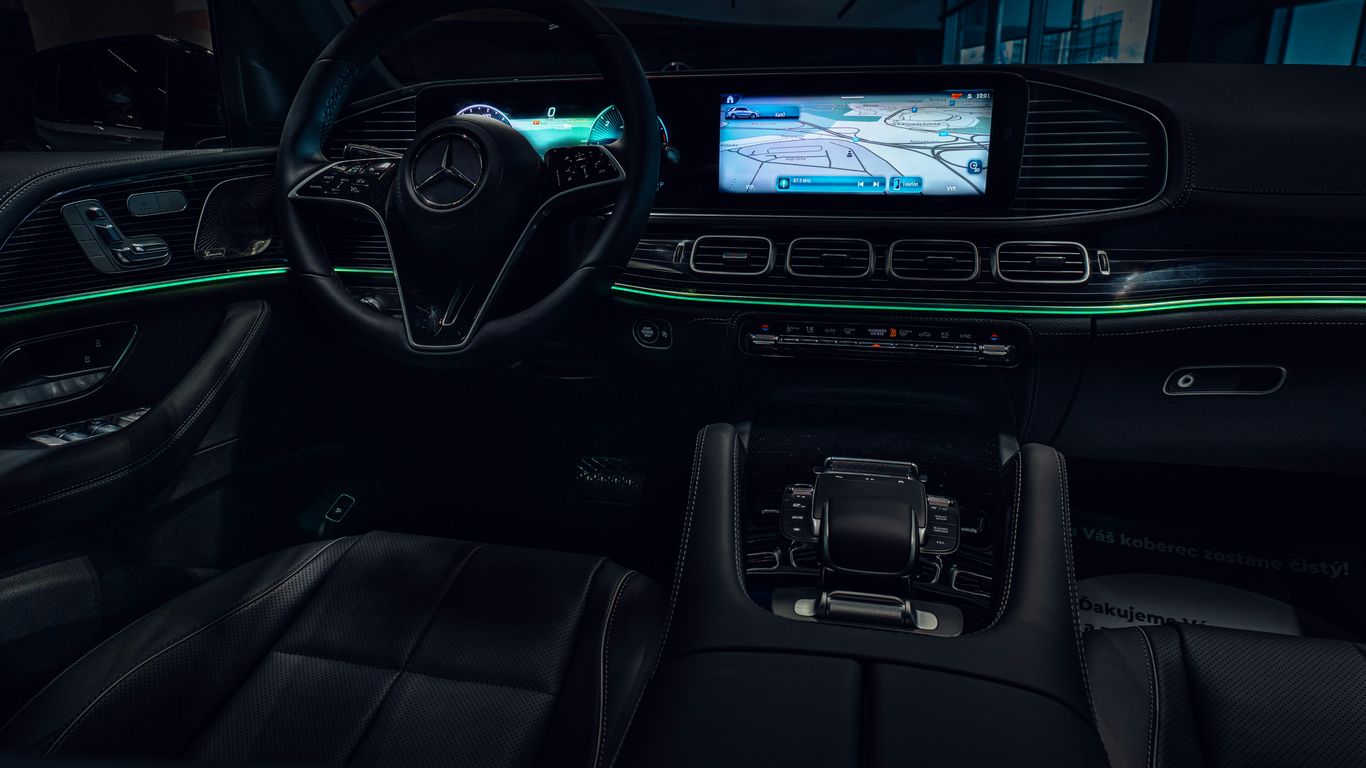 The interior of a car with a view of the dashboard