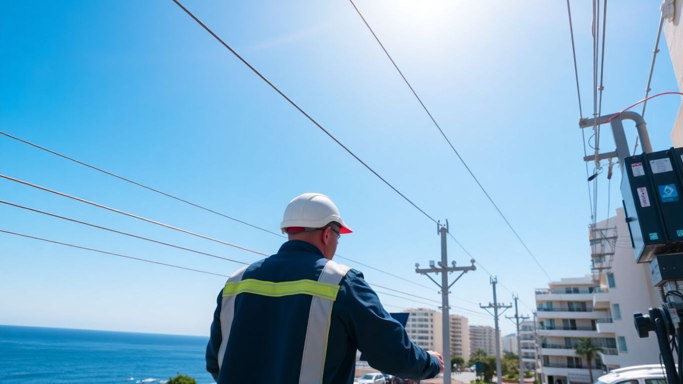 Technicien Enedis travaillant sur des installations électriques sur la Côte d'Azur.
