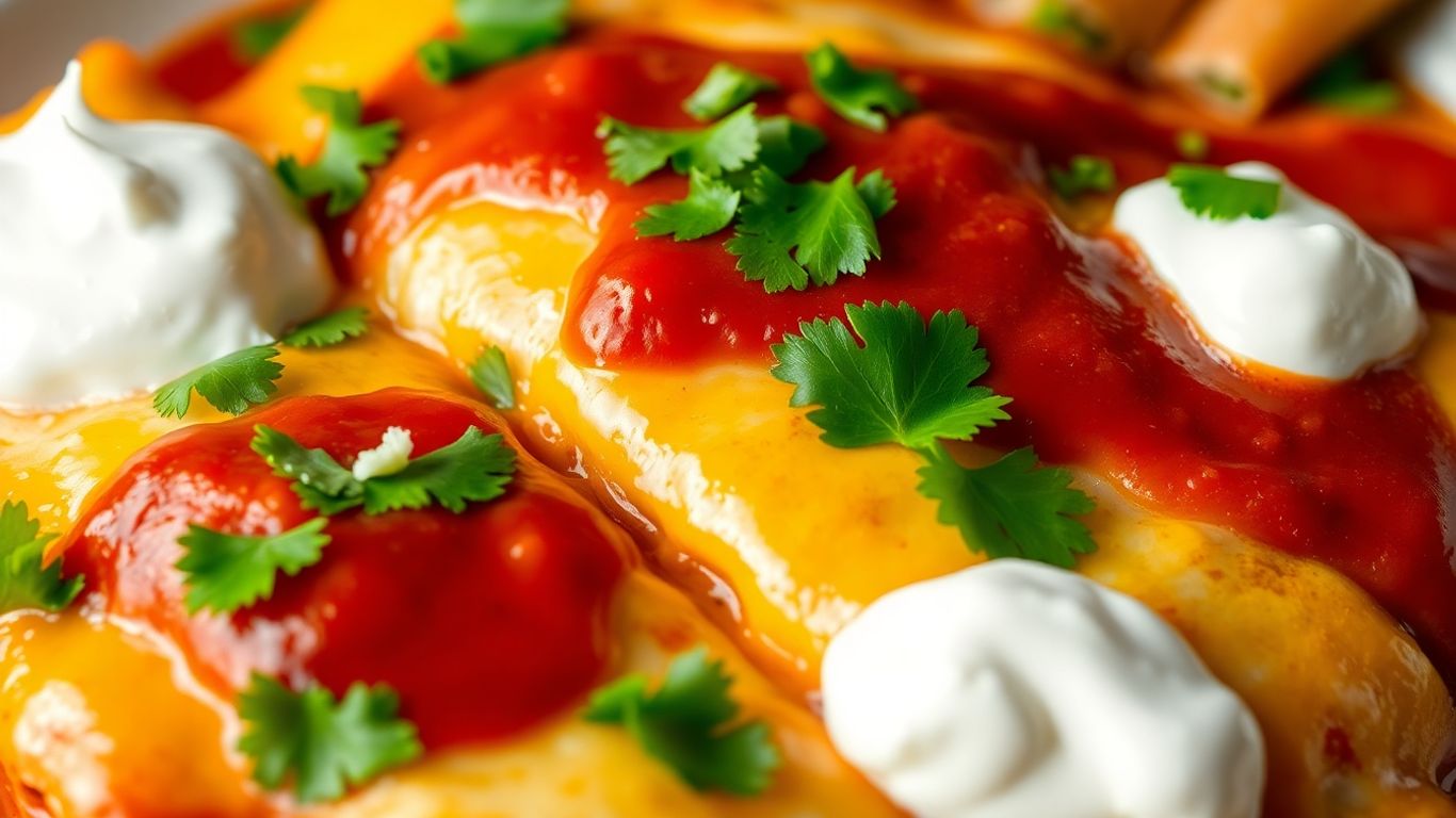 Vegetarian enchiladas with melted cheese and cilantro.