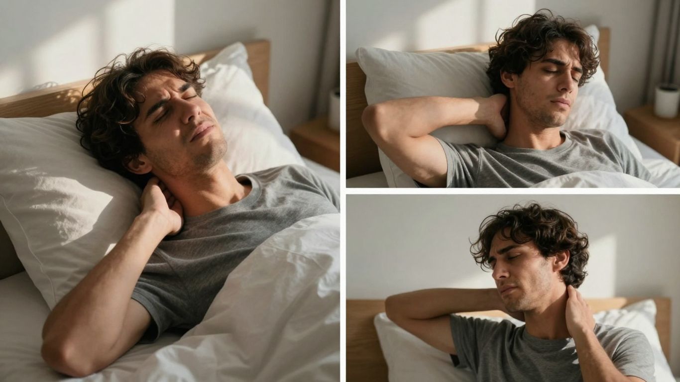 Person with stiff neck stretching in bed.