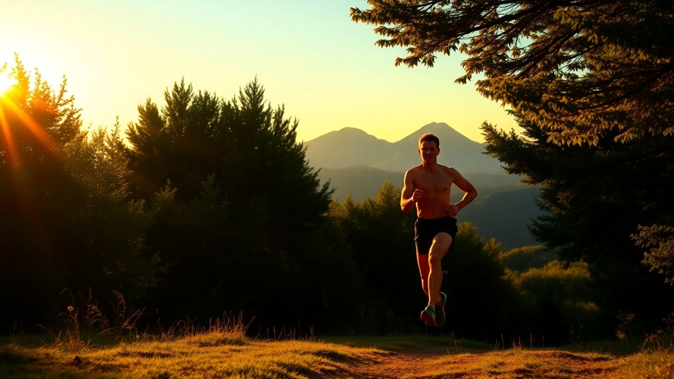 Runner achieving goals on a scenic trail.