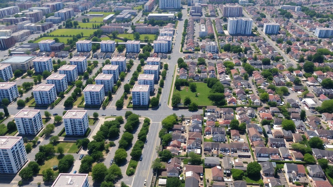 Oraș cu zone moderne și zone urbanizate haotic