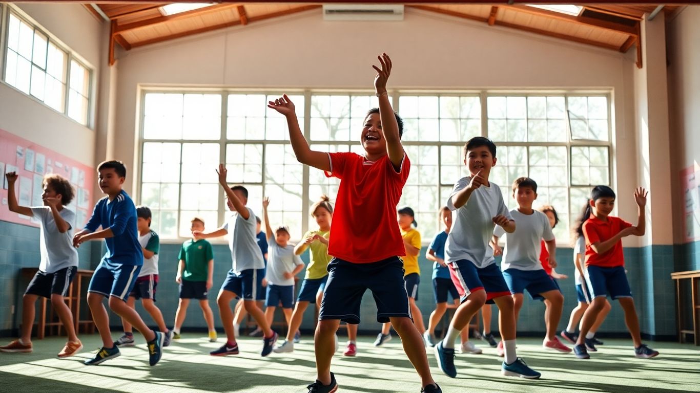 Schüler bei verschiedenen sportlichen Aktivitäten im Freien