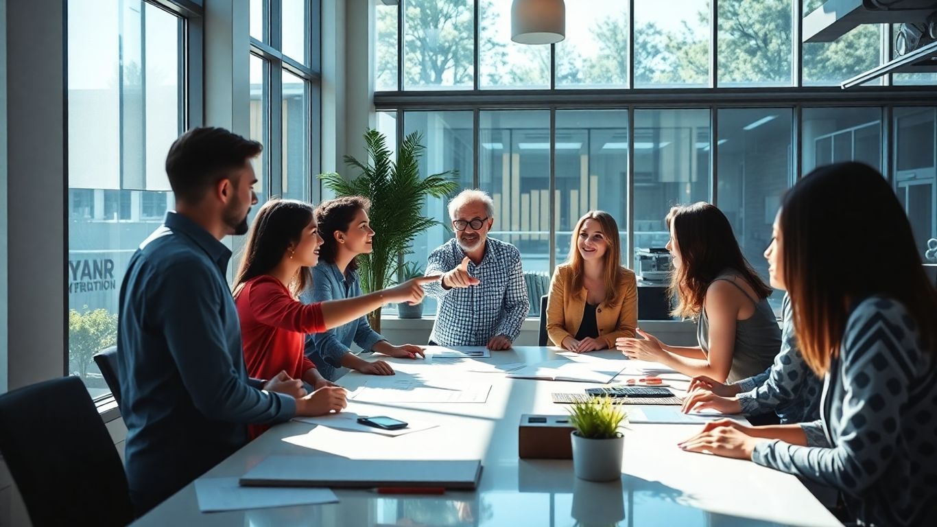 Team collaborating in a modern office