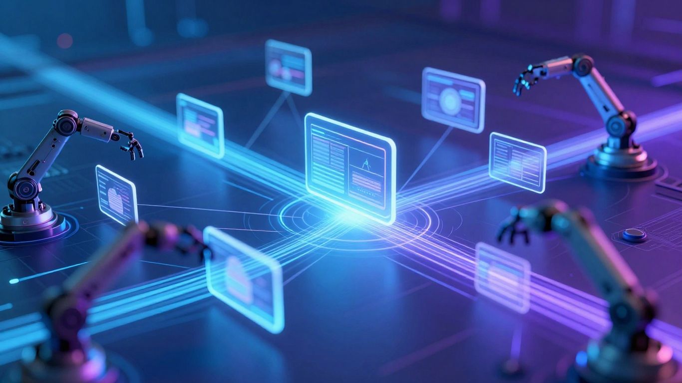 AI automating video creation with futuristic technology.