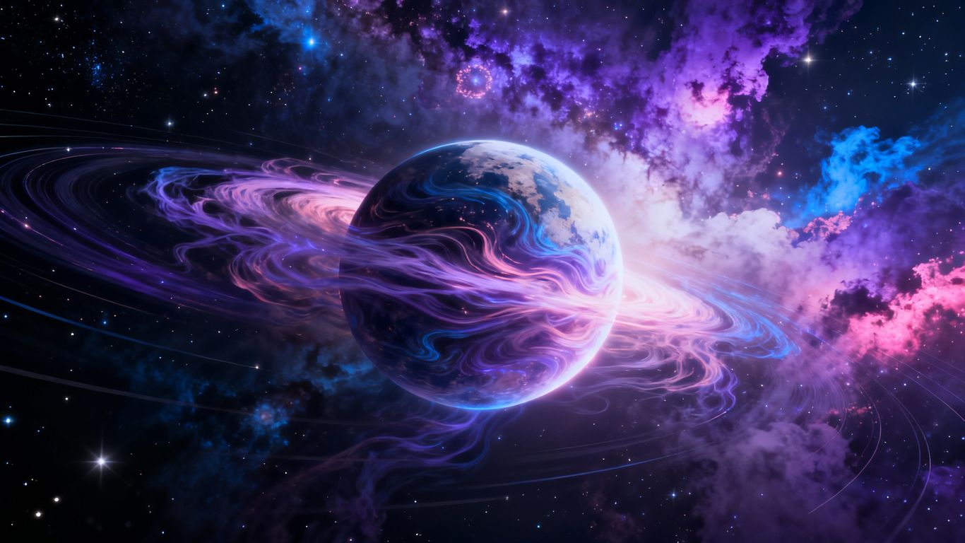 Evolving celestial body against a cosmic backdrop.