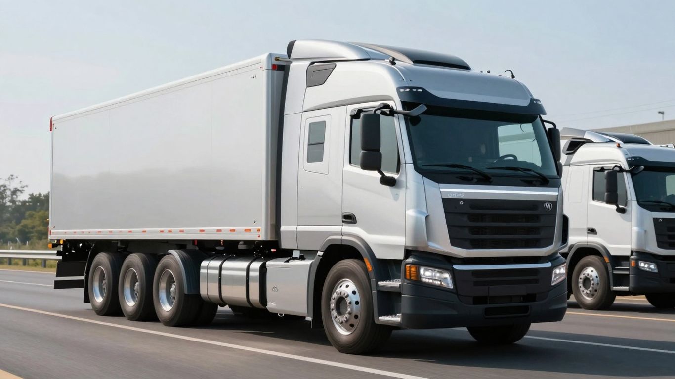 Electric semi-trucks on a highway.