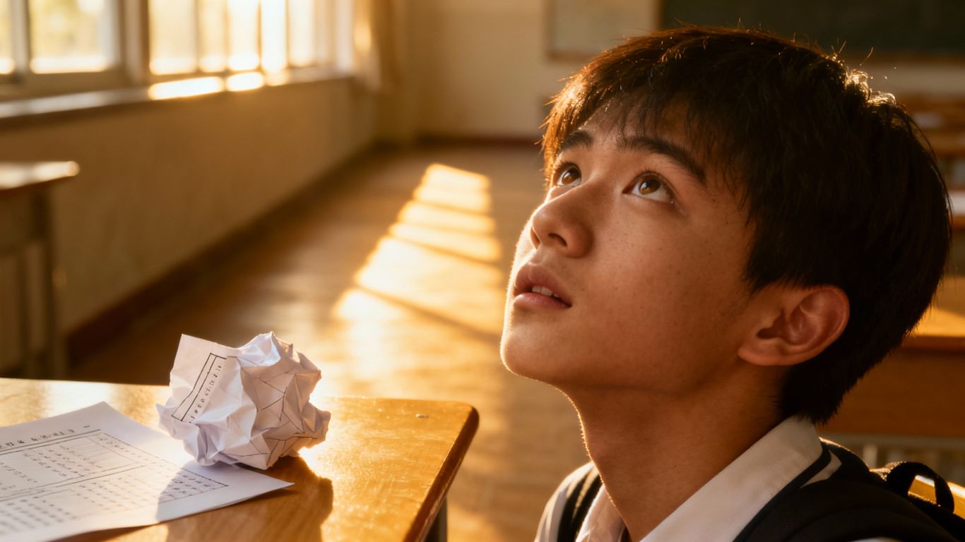 Student looking hopeful after a failed test.