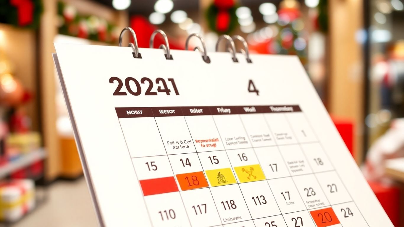 2024 retail calendar with key dates and shopping icons.
