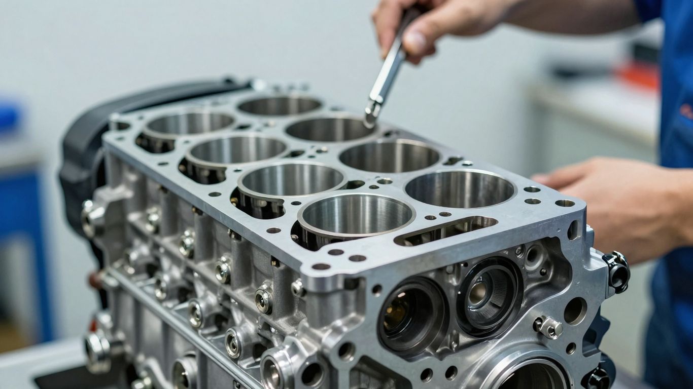 Subaru Boxer engine close-up with mechanic's tools.