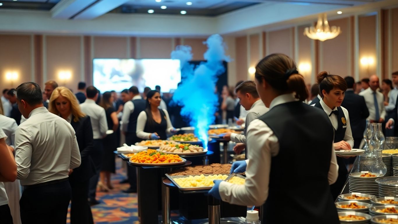 Große Events flexibel abdecken: Wie ein Gastronomiebetrieb mit Werkvertrag Kosten senkte Gastronomiepersonal bedient Gäste bei einer Großveranstaltung.