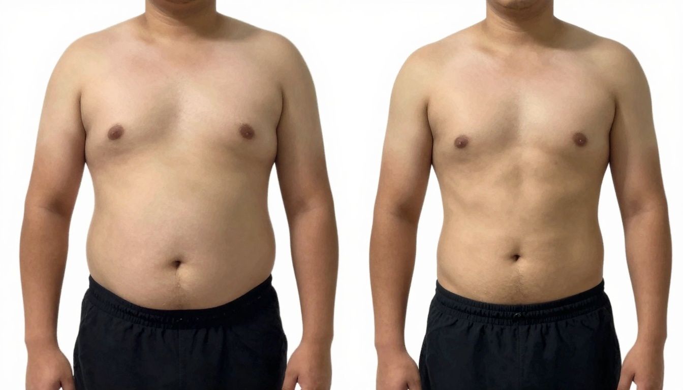 Weight loss before and after transformation of a person.