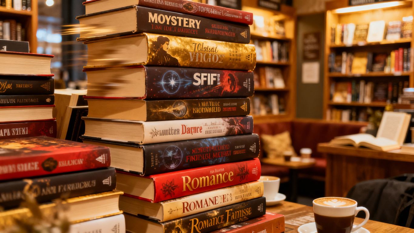 Bestselling books from various genres in a bookstore