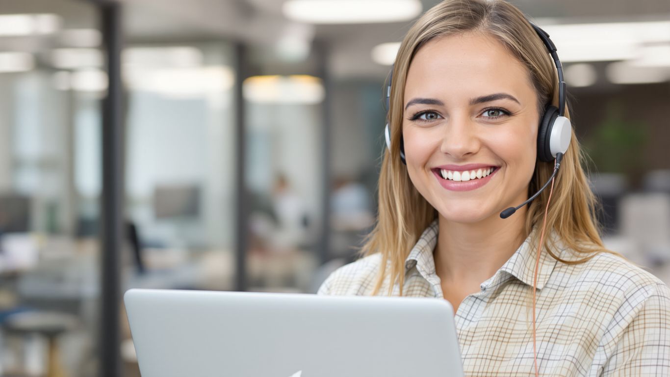 IT support professional assisting with a laptop.