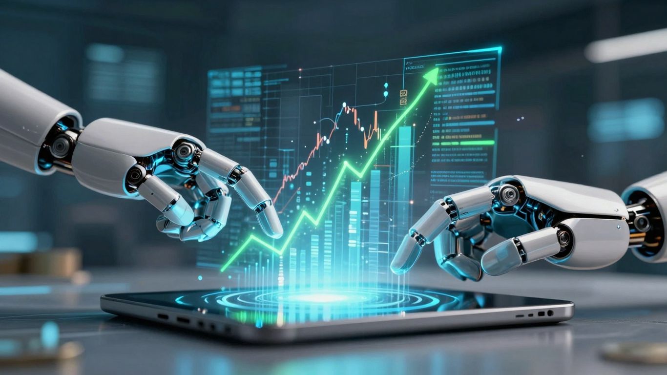 AI bots generating money in a futuristic digital world.